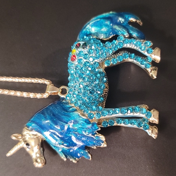 NWT TEAL CRYSTAL UNICORN NECKLACE BY BETSEY JOHNSON - Picture 2 of 7